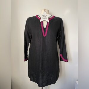 AMINA Black Linen Tunic with Fuchsia Pink Accents